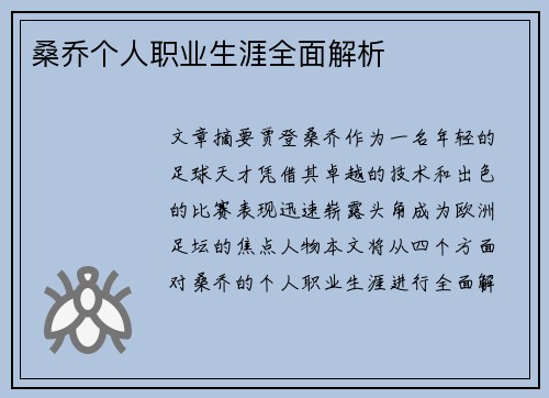 桑乔个人职业生涯全面解析